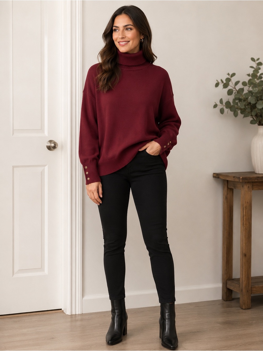 Joseph A Burgundy Turtleneck Sweater